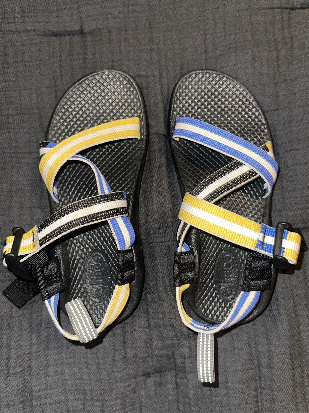 Kids Chaco Sandals with Blue, Yellow & White Straps size 13
